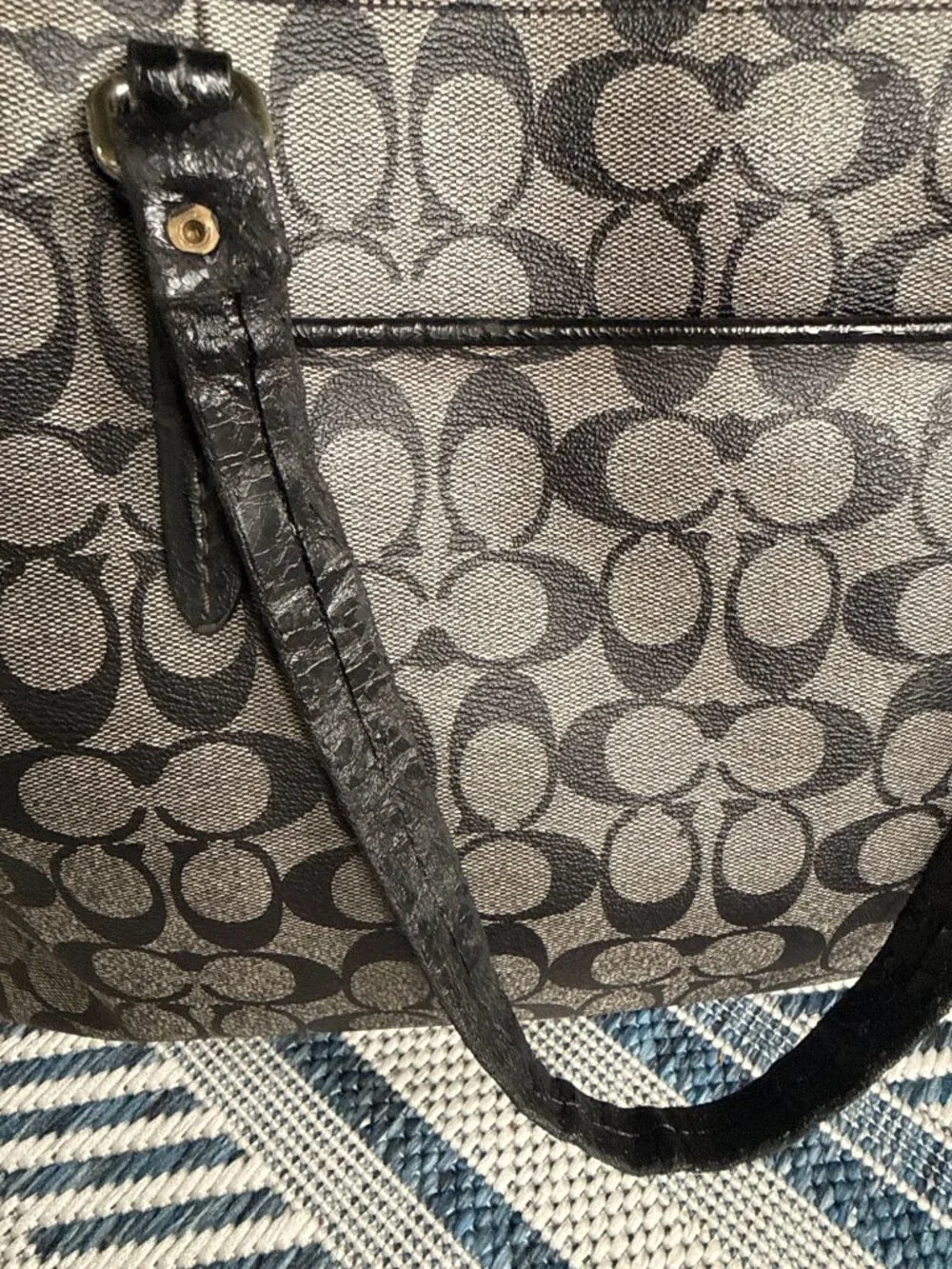 Coach Signature Diaper Tote Bag Black Gray Jacquard Canvas Baby Bag F25741
